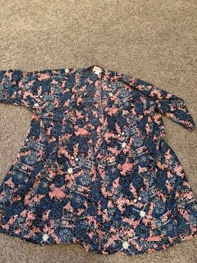 LuLaRoe Blue and Pink Floral Patchwork Kimono